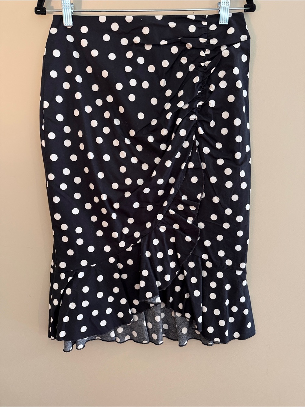 WHBM Black and White Polka Dot Ruffle Midi Skirt Size 8